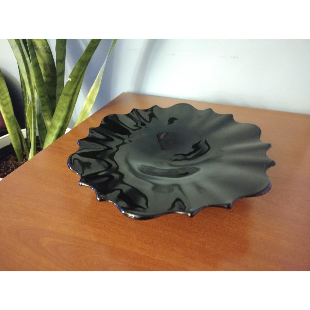 Black Amethyst Glass Bowl by L.E. Smith Glass Co., Circa 1930s, 10 Inches